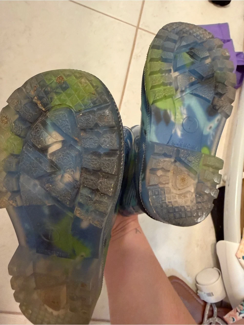 Kids Blue & Green Dino Light Up Rain Boots